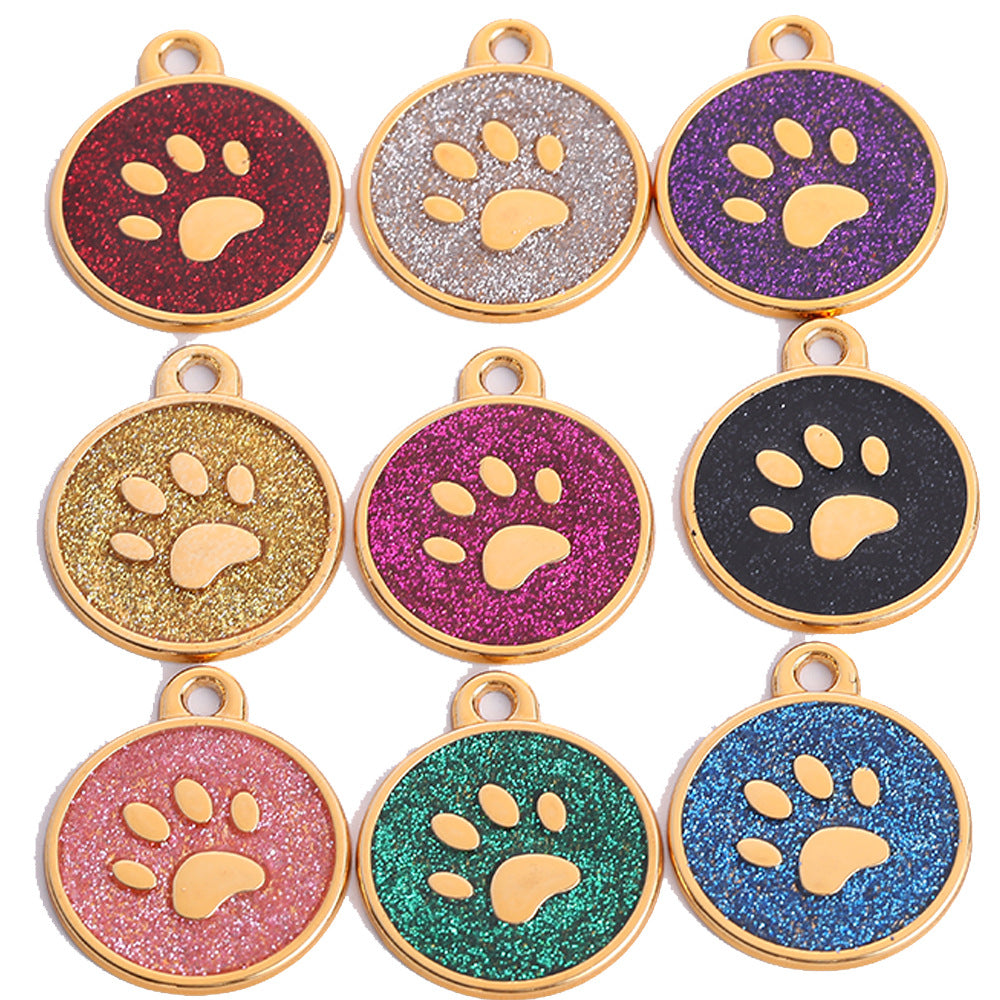 Circular Tag Gold Edge Colour Paw - Single Side Engraved Tag for Pets