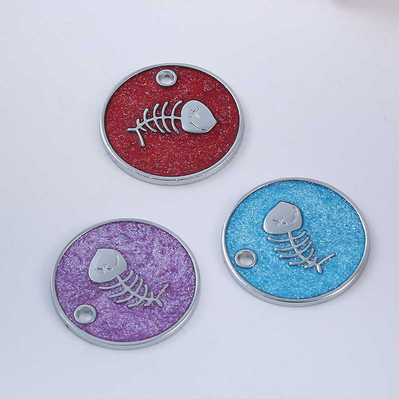 Circular Tag Colour Fish Bone - Single Side Engraved Tag for Pets