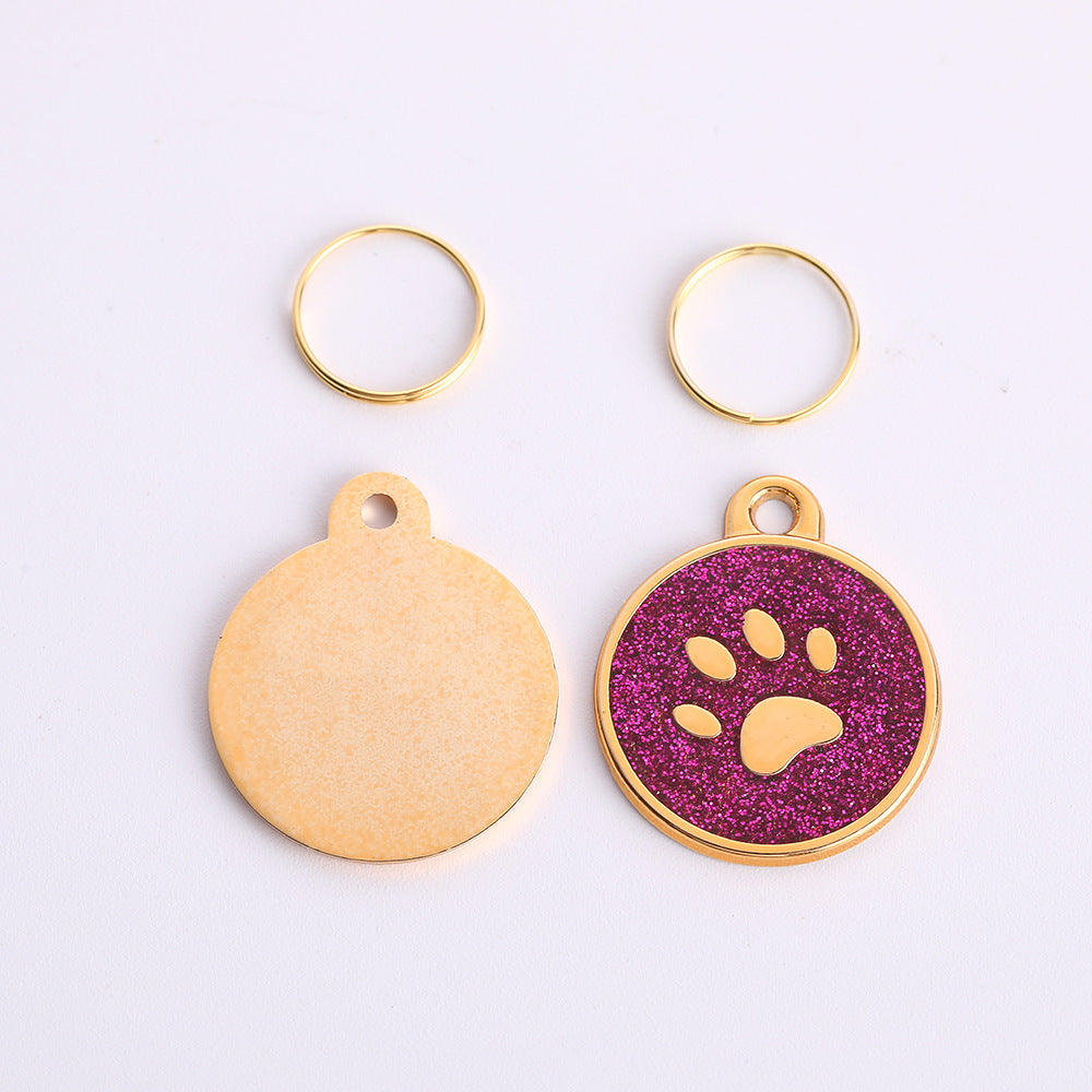 Circular Tag Gold Edge Colour Paw - Single Side Engraved Tag for Pets
