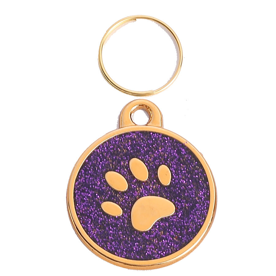 Circular Tag Gold Edge Colour Paw - Single Side Engraved Tag for Pets