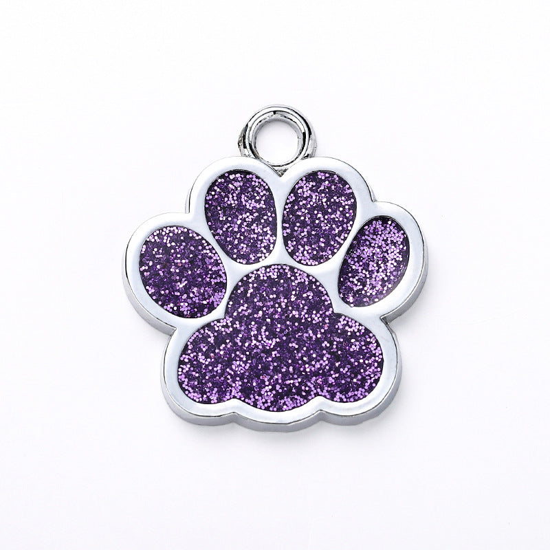 Glitter Paw Shaped Tag - Single Side Engraved Tag for Pets