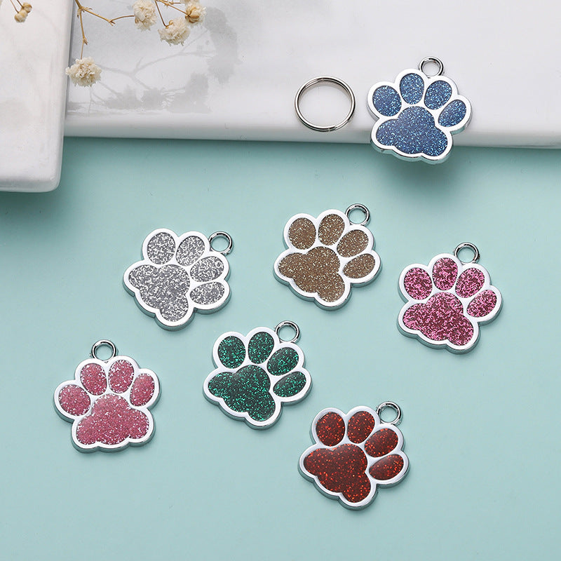 Glitter Paw Shaped Tag - Single Side Engraved Tag for Pets