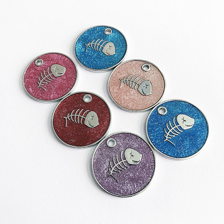 Circular Tag Colour Fish Bone - Single Side Engraved Tag for Pets