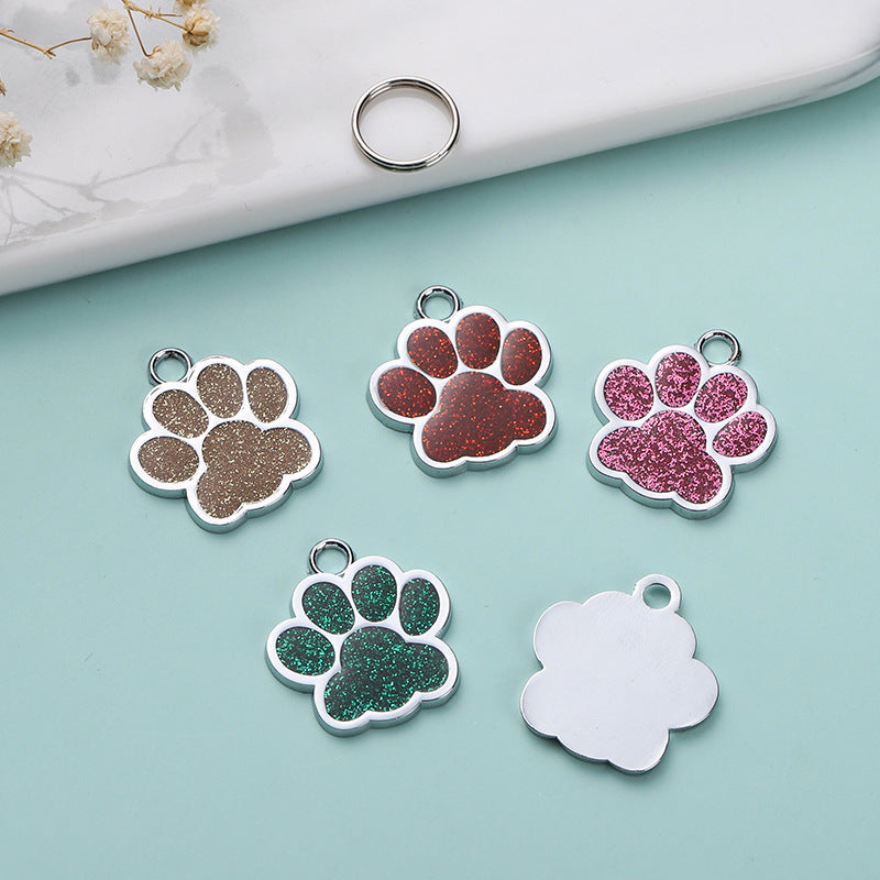 Glitter Paw Shaped Tag - Single Side Engraved Tag for Pets