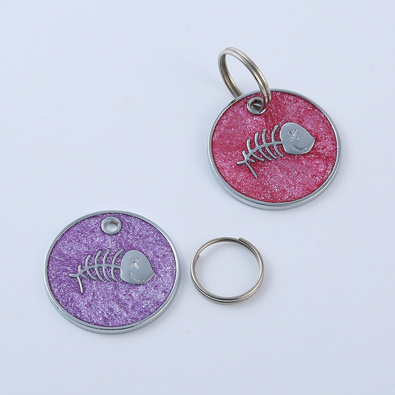 Circular Tag Colour Fish Bone - Single Side Engraved Tag for Pets