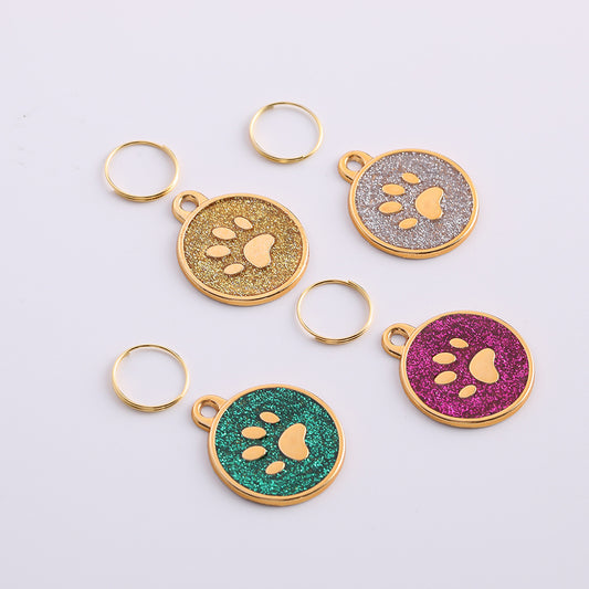 Circular Tag Gold Edge Colour Paw - Single Side Engraved Tag for Pets