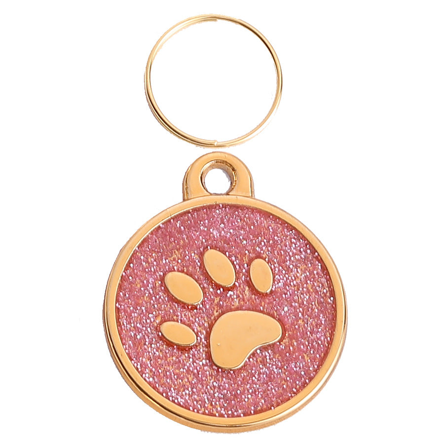 Circular Tag Gold Edge Colour Paw - Single Side Engraved Tag for Pets