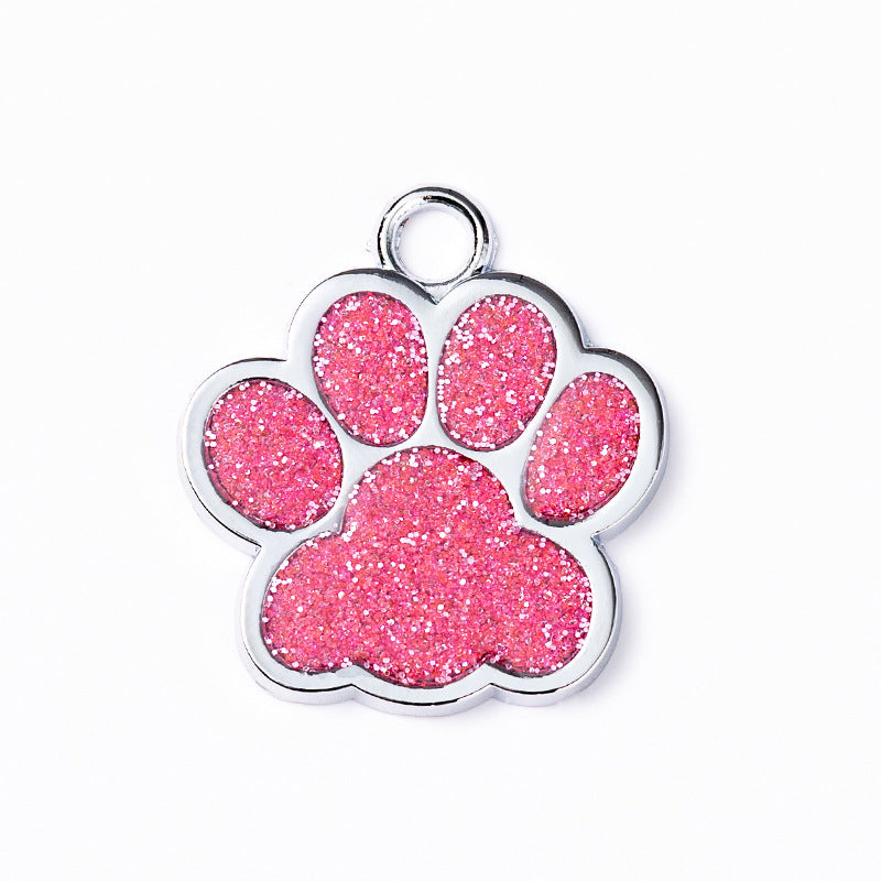 Glitter Paw Shaped Tag - Single Side Engraved Tag for Pets