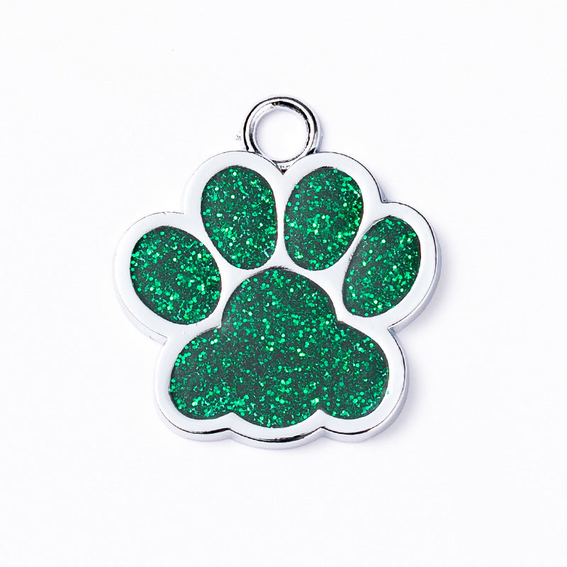 Glitter Paw Shaped Tag - Single Side Engraved Tag for Pets