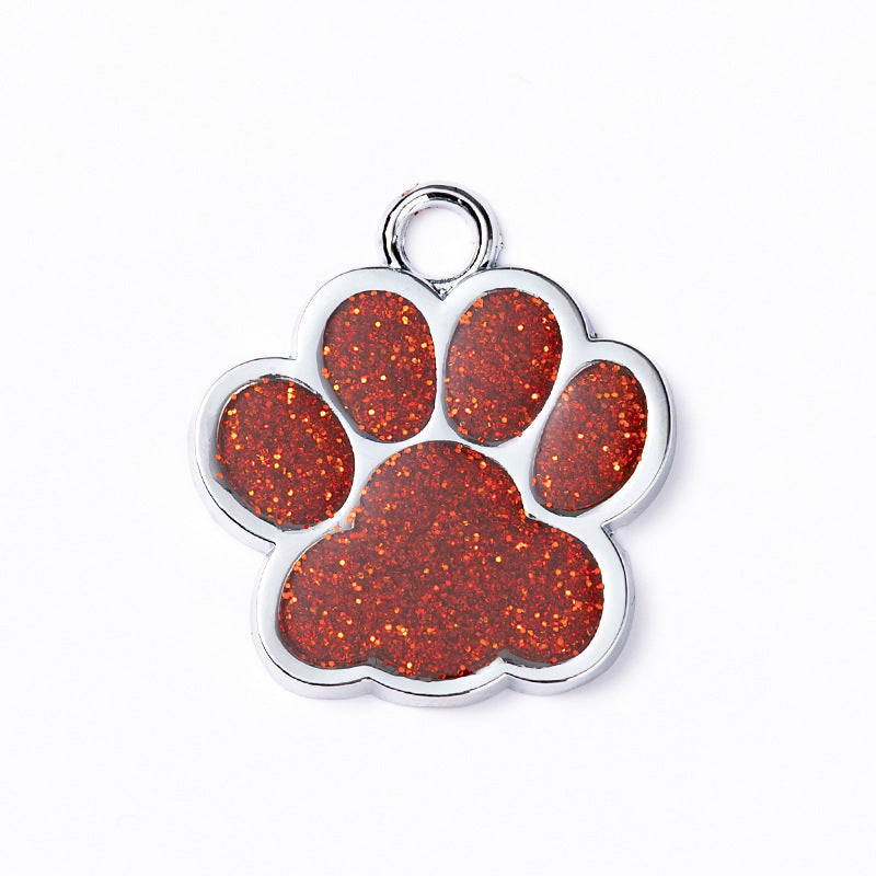 Glitter Paw Shaped Tag - Single Side Engraved Tag for Pets