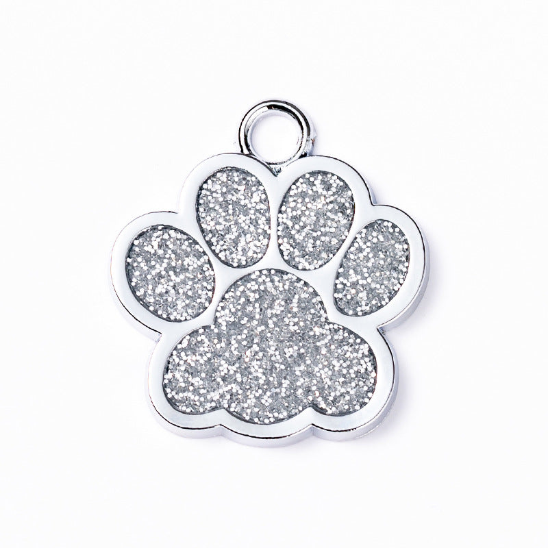 Glitter Paw Shaped Tag - Single Side Engraved Tag for Pets